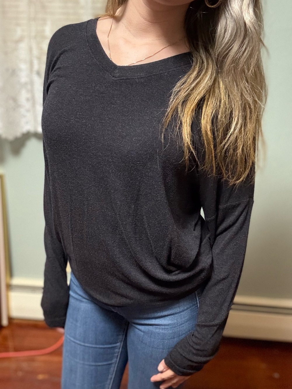 CAbi Black V-Neck Long Sleeve Top
